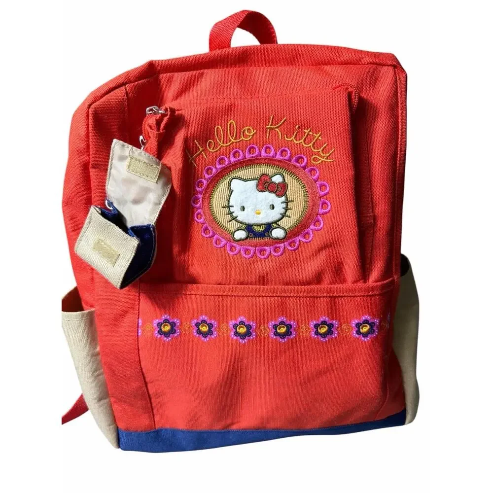 Vintage Hello Kitty Sanrio Red Backpack NWT Floral Embroidery Purse